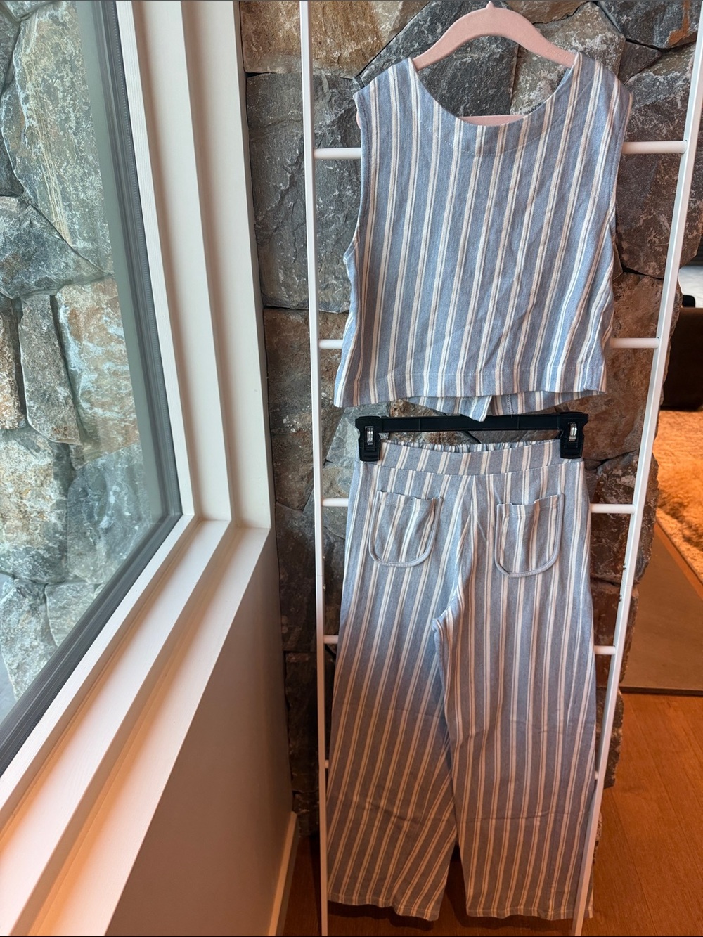 Zara Light Blue and White Striped Top